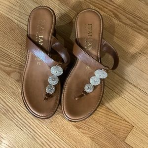 Italian-Made Size 7.5 Tan Sandals w/Bling